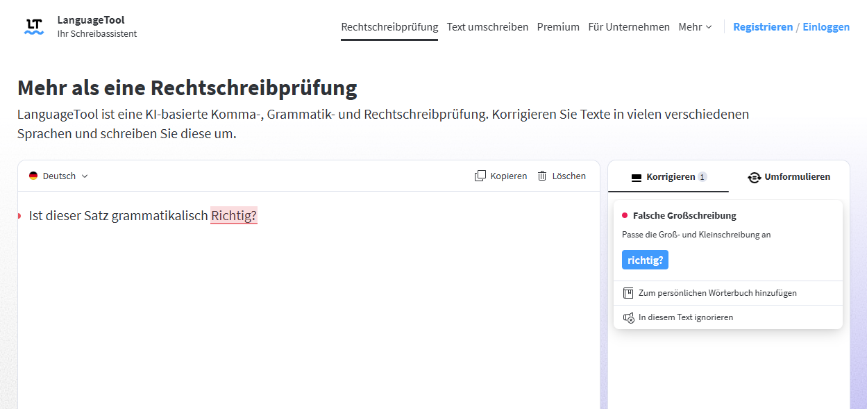 Ein Screenshot von LanguageTool