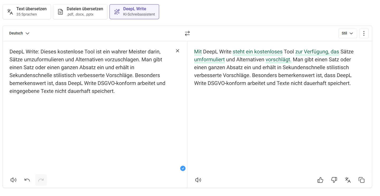 Ein Screenshot von DeepL Write