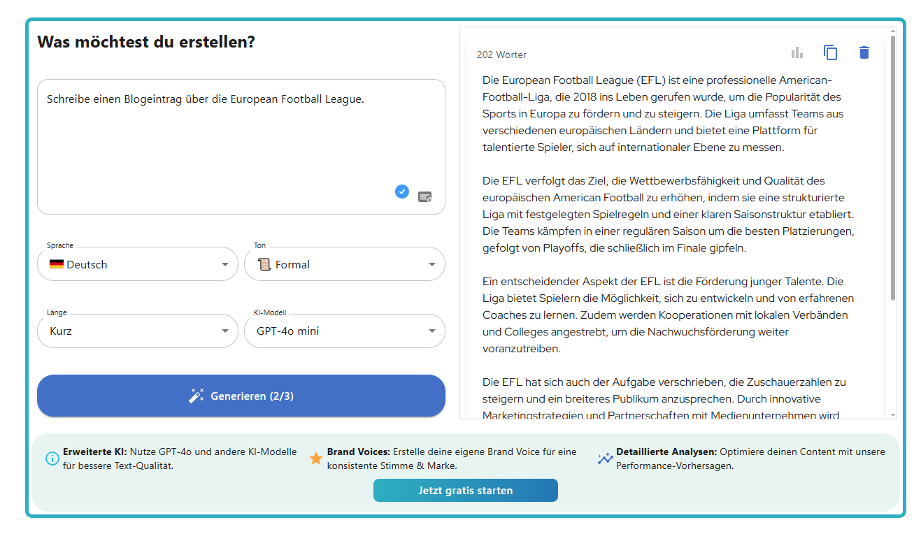 Ein Screenshot von Neuroflash