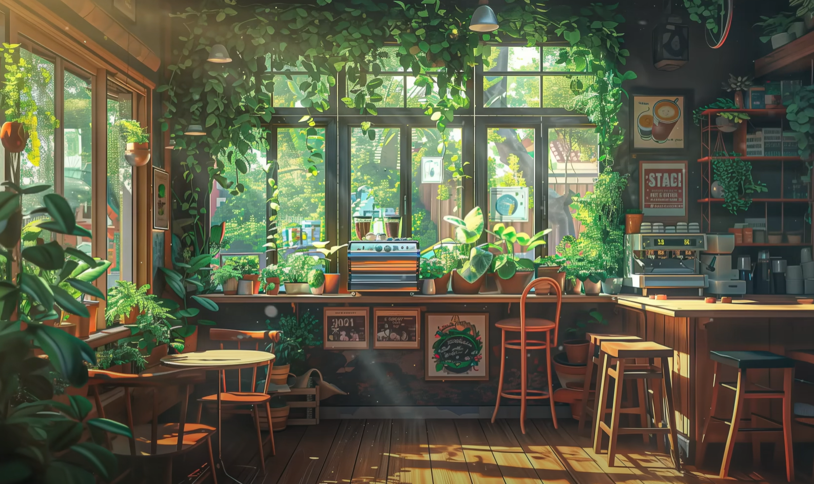 Gezeichnetes Bild eines Cafes