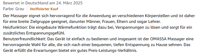 Amazon Kundenrezenstion zu einem Massage-Gerät